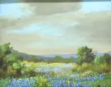 Carl Hoppe, blue bonnets/ Helotes Tex, painting on board