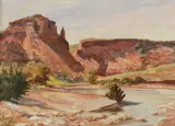 Vandruff, Canyon Scene, mixed media painting on board