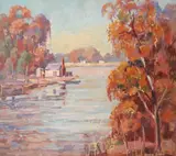 Louis Gabriel Sicard, Autumn River Landscape, oil on board