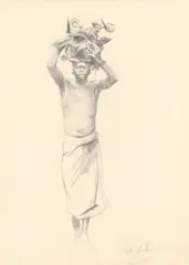 Wilhelm Kuhnert, Native Bearer Sketch, pencil drawing on paper