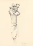 Wilhelm Kuhnert, Native Bearer Sketch, pencil drawing on paper