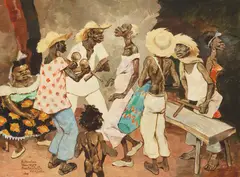 Antonio Traverso, Figures Dancing, oil on board