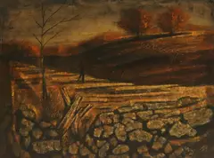 Ralph Ernest White, Autumn Landscape with Figure, oil on board