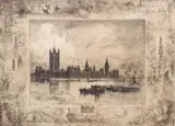 Félix Buhot, Westminster Palace, London, etching on paper
