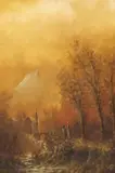 Lester C. Hughes, Autumn Landscape with Church, oil on canvas