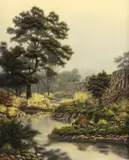 Roger Lawrence, Texas Landscape with Raccoons, oil on board