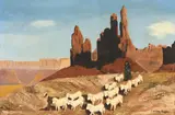 Sandra Hooper, Navajo Shepherdess in Monument Valley, oil on canvas board