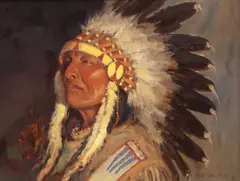Crow Son by Joe Beeler, oil on canvas, sold Jan 2025