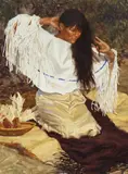 Mike J. Desatnick, Buckskin - Fringe and Beads, oil on board