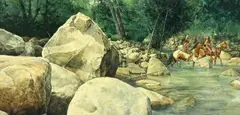 Will Burlingame, Native American Creek Crossing, oil on board