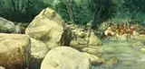 Will Burlingame, Native American Creek Crossing, oil on board