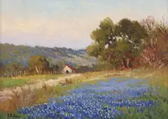 Porfirio Salinas, Hill Country Landscape with Bluebonnets, oil on canvas