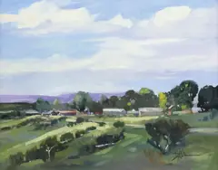 Dinah K. Worman, Village on the High Road, oil on board