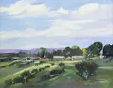Dinah K. Worman, Village on the High Road, oil on board