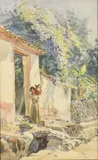 Henry Otto Wix, Young Girl with Water Jug, watercolor painting on paper laid on board