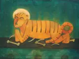 Francisco Xavier Mora, El tigre, mixed media painting on paper