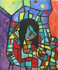 D. Bear, Cubist Style Female Portrait, acrylic on canvas