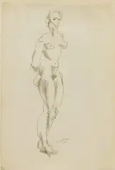 Erwin Stolz, Study of a standing female figure, ink drawing on paper