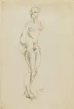 Erwin Stolz, Study of a standing female figure, ink drawing on paper