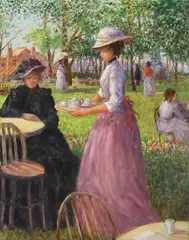 Tom Perkinson, Tea in the Garden, oil on board