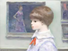 Portrait of a young boy in a gallery by Andre Gisson, oil on canvas, sold Dec 2024