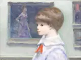 Andre Gisson, Portrait of a young boy in a gallery, oil on canvas