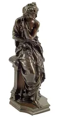 Étienne Henri Dumaige, Seated Classical Maiden, Patinated bronze sculpture