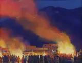 Valerie Graves, Glowing Fires, oil pastel drawing on paperboard