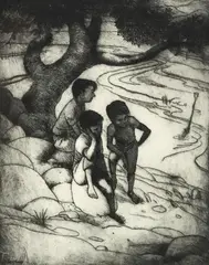 Robert Joseph Massey, Penny Boys - Juarez, etching on wove paper