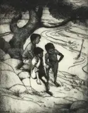 Robert Joseph Massey, Penny Boys - Juarez, etching on wove paper
