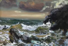 Giuseppe Caselli, Stormy Sea, oil on board