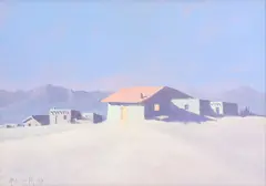 Jack Van Ryder, Desert Village Moonrise, oil on board