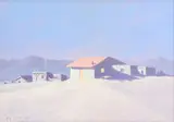 Jack Van Ryder, Desert Village Moonrise, oil on board