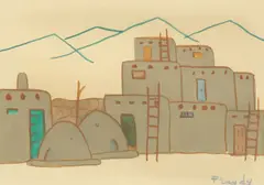 Peggy Sandy, Taos Indian Pueblo, tempera on paper