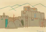 Peggy Sandy, Taos Indian Pueblo, tempera on paper