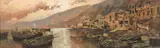 Riccardo Colucci, Southern Italian coastline with fishing boats, oil on panel