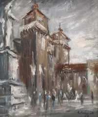 A. Padricelli, Piazza Savonarola, oil on canvas