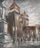 A. Padricelli, Piazza Savonarola, oil on canvas
