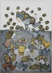 Maximino Javier, Rapito, lithograph in colors on paper