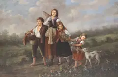 James Colman, Young Farming Family, oil on canvas