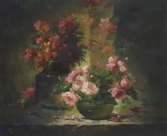 Agenorie Monique Laurenceau, Still Life with Vases of Flowers, oil on canvas