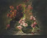 Agenorie Monique Laurenceau, Still Life with Vases of Flowers, oil on canvas