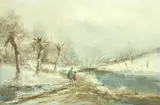 Athos Renzo Brioschi, Figures in Winter Landscape, oil on canvas