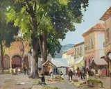 Anthony Thieme, Mexican Village Square, oil on canvas
