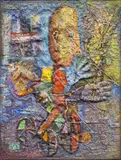Victor Khromin, Boy on Bicycle, mixed media painting on canvas