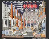 Pedro Friedeberg, Changuitos en la ciudad, giclee print in colors on paper