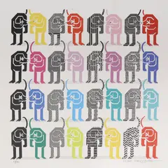 Perros by Pedro Friedeberg, silkscreen print in colors on paper, sold Nov 2024