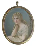 Mme. Gregorio de Ajuria, Portrait of a pensive young woman, watercolor portrait miniature
