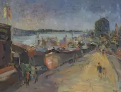 Mario Russo, Impressionist Street Scene, oil on board
