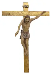 Camillo Lazzari, The Crucifixion of Christ, Large carved and polychrome painted wood religious sculpture